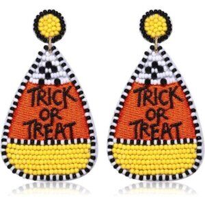 Halloween Beaded Drop Earrings Candy Corn Pumpkin Dangle Studs Festive Holiday
